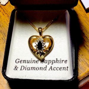 New Genuine Sapphire And Diamond Accent Heart Necklace
